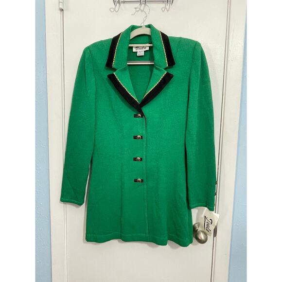 Toula Santana Knit Jacket Size 4 Kelly Green Wool Blend Fleur De Lis Button NWT - Picture 1 of 7